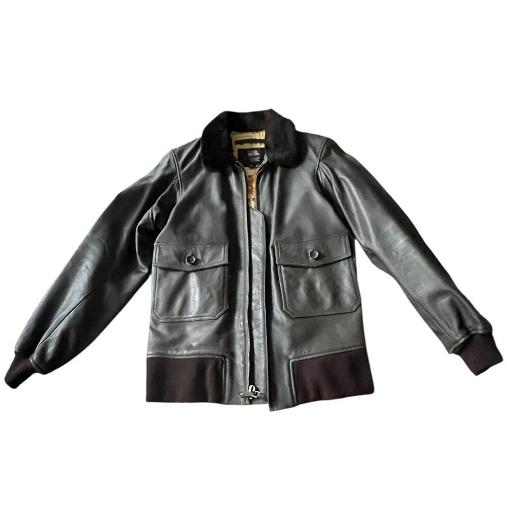 US Wings United States Navy USN Goatskin Leather Bomber Aviator Jacket Top Gun L - Picture 4 of 7
